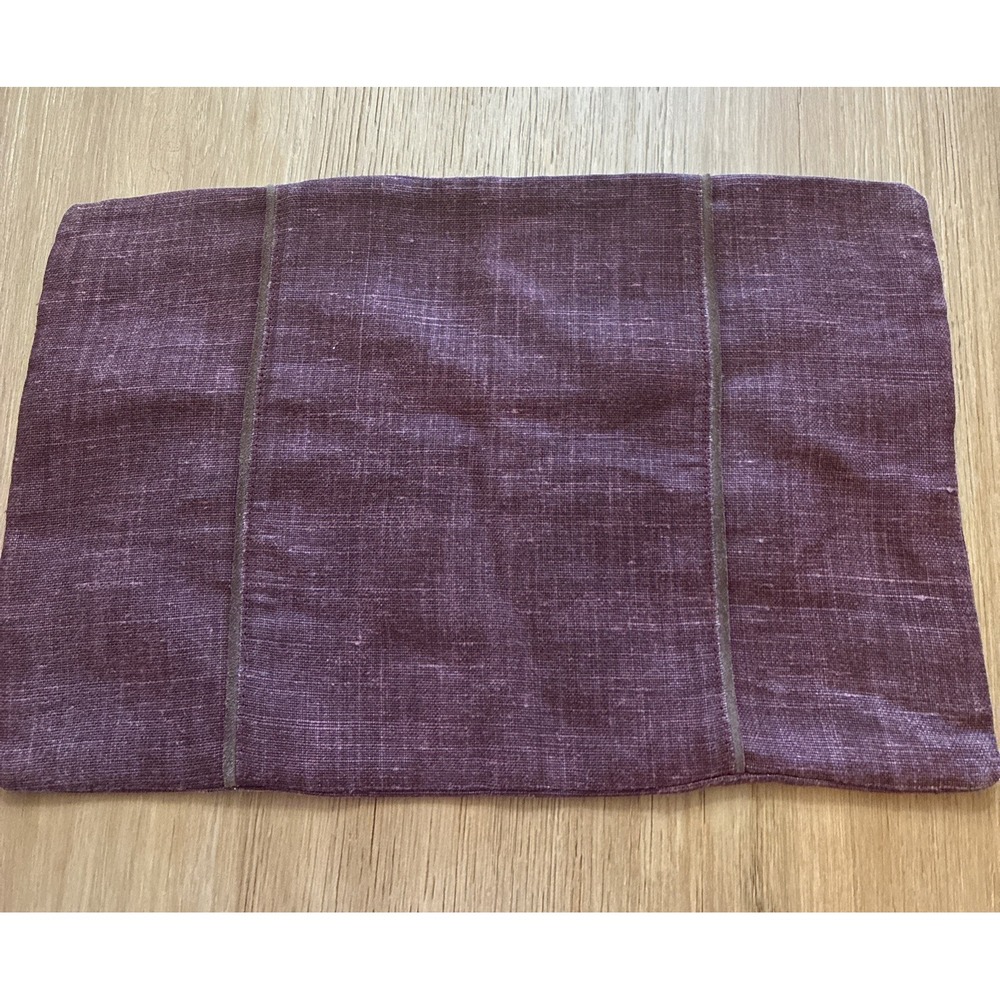 Serena & Lily Linen Pillow Cover 12"x 18" Kentfield Merlot Linen Leather Trim
